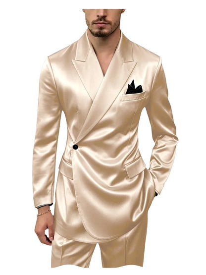 Men's Satin 2-Piece Slim Fit Suit for Wedding, Prom, and Formal Occasions