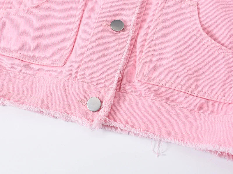 Autumn Women Denim Vests Sleeveless Waistcoat Students Casual Sleeveless Tops Jeans Jackets Pink Yellow White Orange Green 5XL