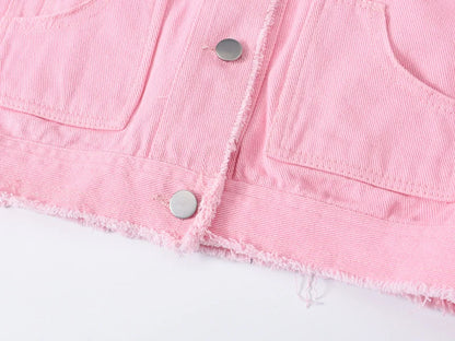 Autumn Women Denim Vests Sleeveless Waistcoat Students Casual Sleeveless Tops Jeans Jackets Pink Yellow White Orange Green 5XL