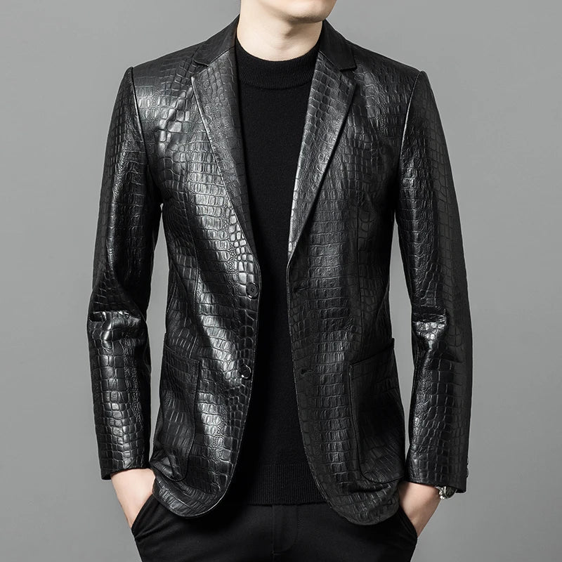 Men's Wool Sheepskin Blazer – Single Breasted Smart Casual Winter Coat – Black