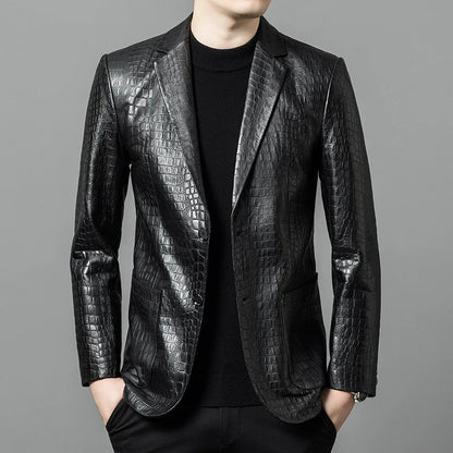 Men's Wool Sheepskin Blazer – Single Breasted Smart Casual Winter Coat – Black