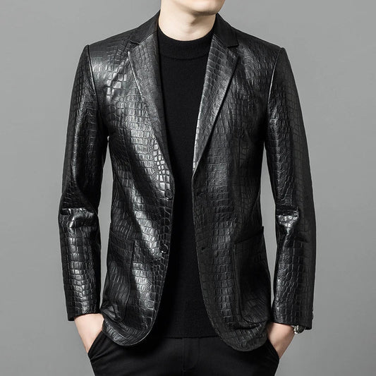 Men's Wool Sheepskin Blazer – Single Breasted Smart Casual Winter Coat – Black