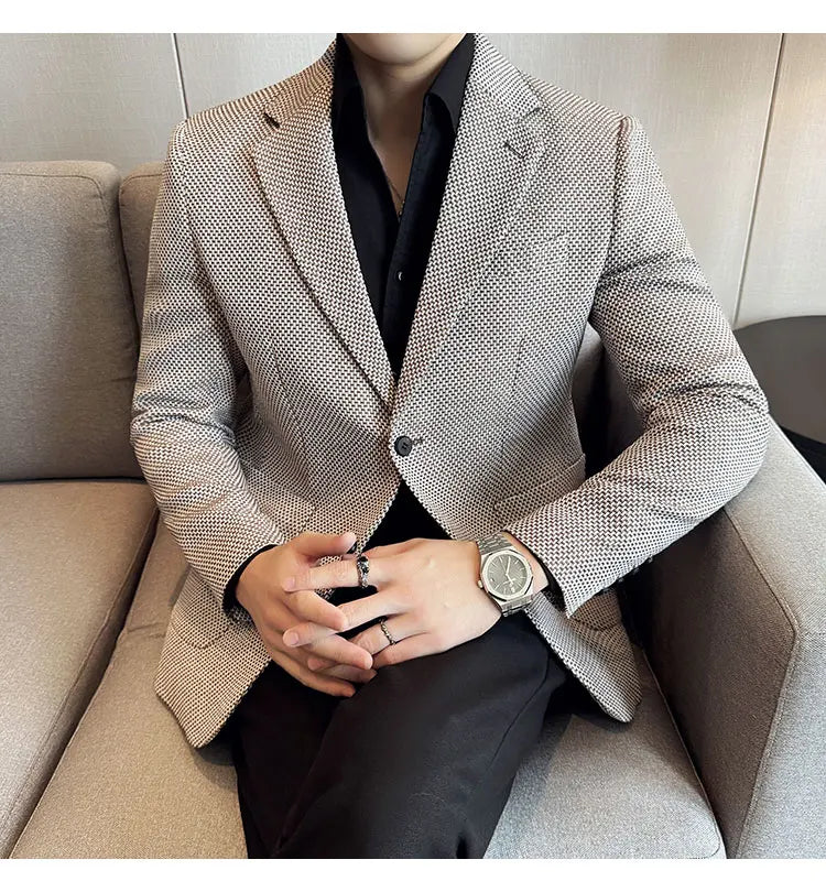 New Lmitation Linen Woven Slim Fit Suit Jacket Men Fashion Casual Business Blazers Wedding Social Party Dress Coats 4XL-M