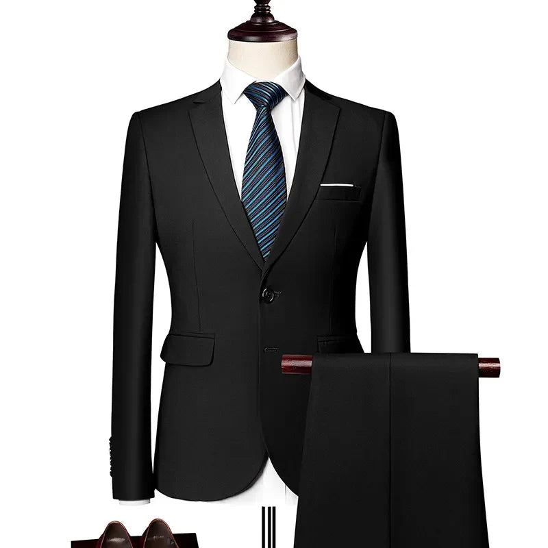 Men's 2 Piece Suit , Two Button Slim Fit Solid Jacket and Pants Set, Suits for Men Prom Party Wedding & Business