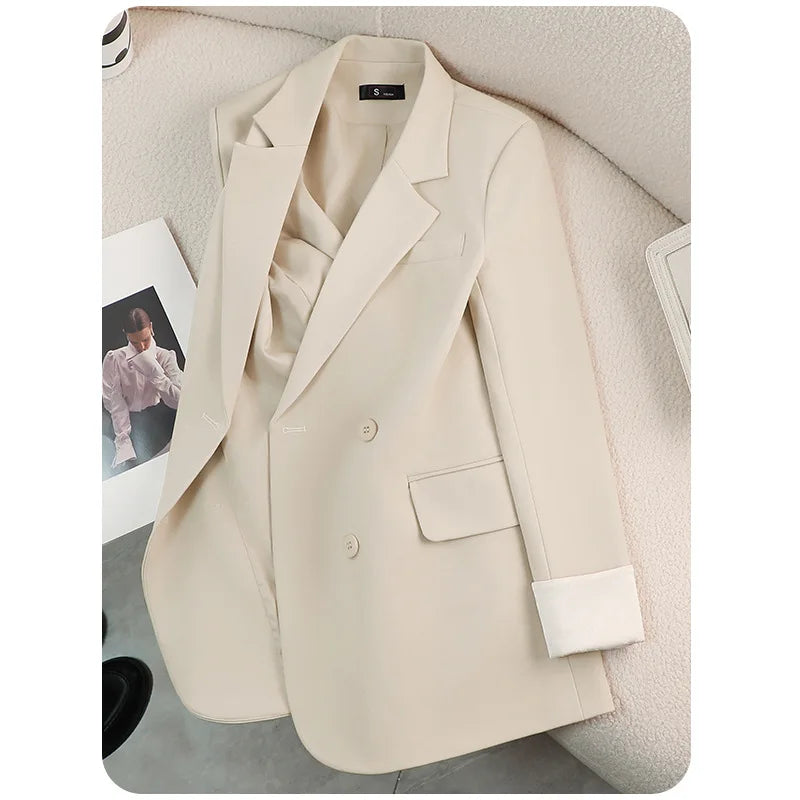 Fashion Elegant Solid Women Blazer Pantsuit Casual Vintage Chic Suit Jackets Wide Leg Pants 2 Pieces Set Female Outfits