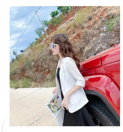 Summer New Sle Women's Linen Suit Jaet Thin Seven-Quarter Sve Drapey Fit Formal Wear Casual Commute Pure Color