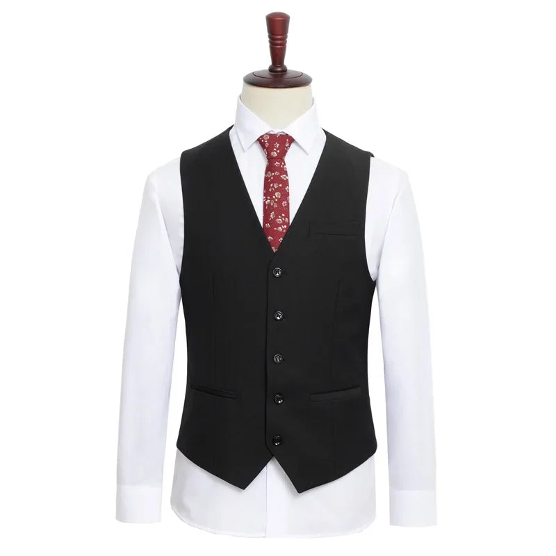 Plus Size Men's Single Breasted Suit Vest for Groom and Host – Black, Grey and Navy