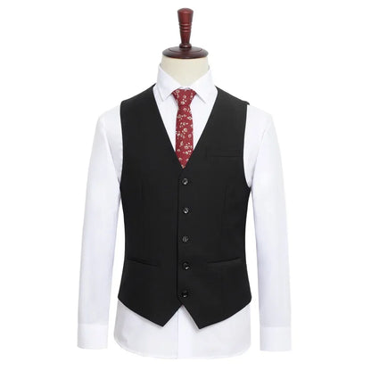 Plus Size Men's Single Breasted Suit Vest for Groom and Host – Black, Grey and Navy