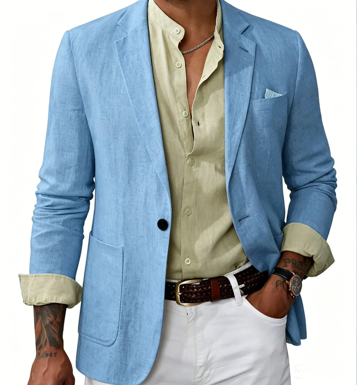 Men's Cotton Linen Blazer Solid Slim Fit Breathable Lightweight Casual Sport Coat One Button Lapel Suit Jacket for Daily Summer