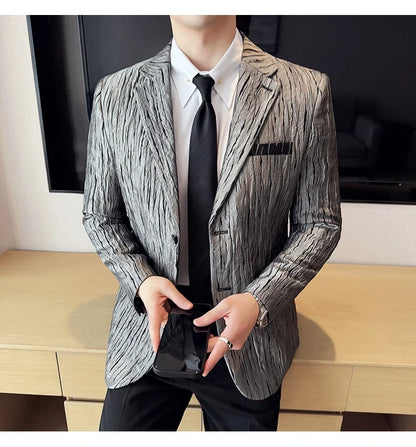 Korean Trend 3D Pleated Suit Jacket for Men Wedding Groom Business Dress Jacket Casual Banquet Party Host Blazer Masculino