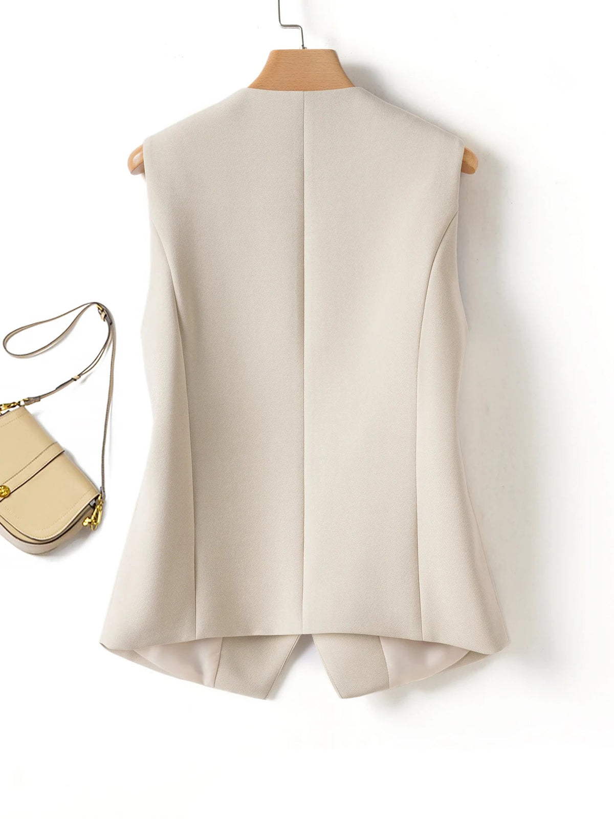 Short V-Neck Suit Vest for Women, Spring and Autumn Slant-Buttoned Top, Perfect for Office Wear and Versatile Vest