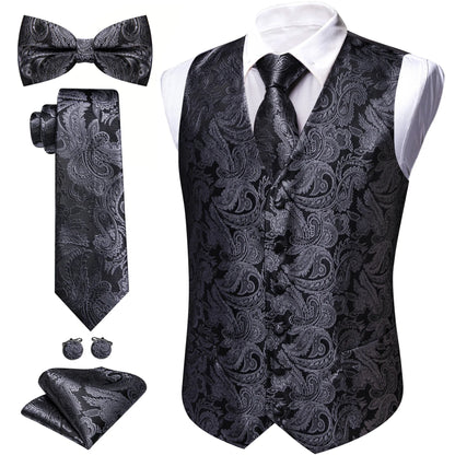 Men's Jacquard Suit Vest Set with Tie, Bow Tie, Pocket Square & Cufflinks – Wedding & Formal