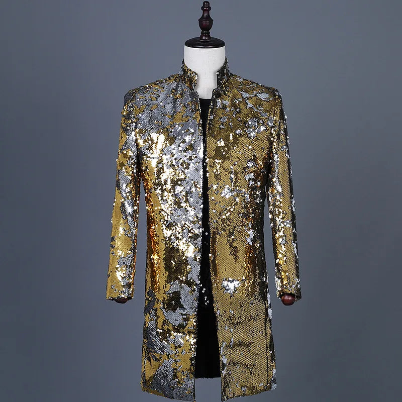 Fashion Velvet Sequin Men Suit Coat Evening Banquet Shiny Slim Fit Jacket 1 Piece Stage Performance Stylish Classic Costumes LH
