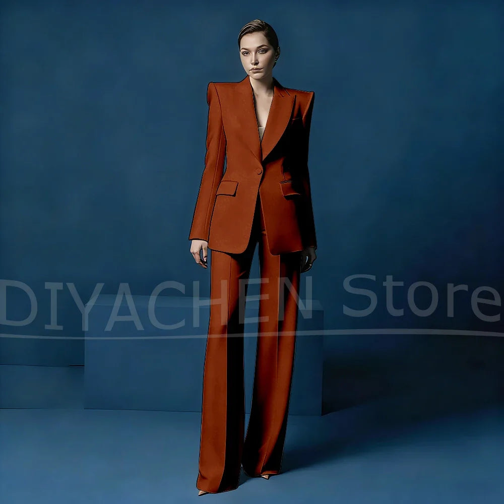 Women's Blazer and Wide-Leg Pants Suit Set Slim Fit One Button Jacket with Peak Lapel Elegant Formal Outfits for Office Party