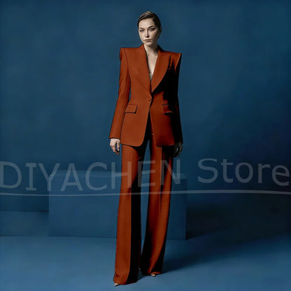 Women's Blazer and Wide-Leg Pants Suit Set Slim Fit One Button Jacket with Peak Lapel Elegant Formal Outfits for Office Party