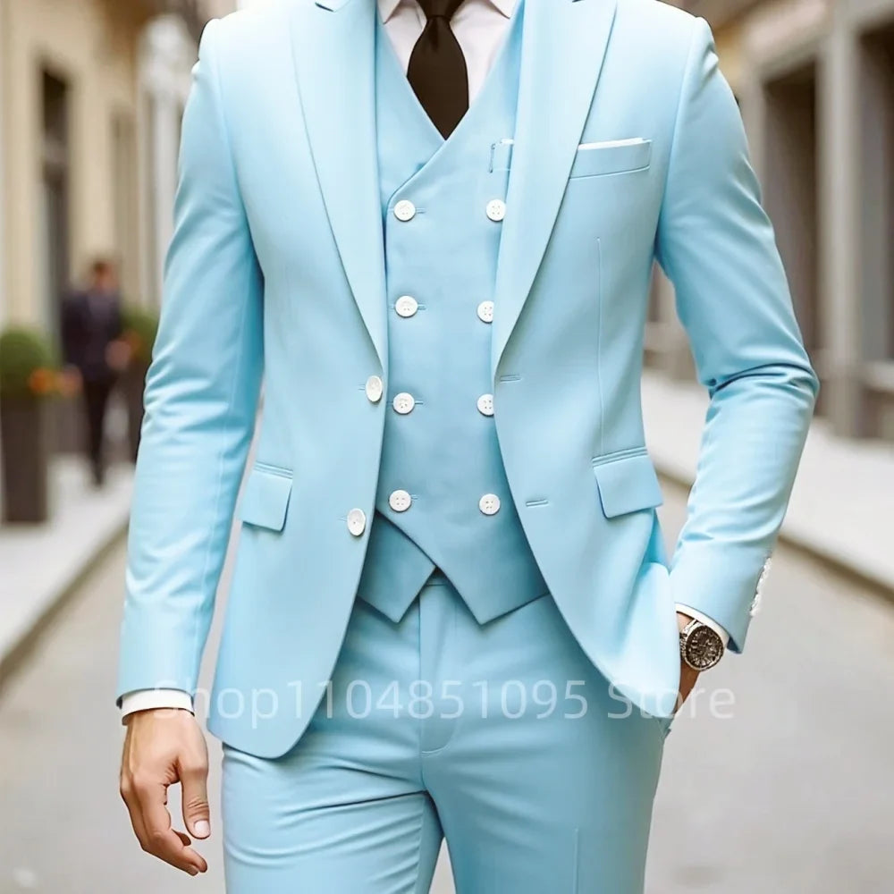 High Quality Men Wedding Suits Fashion Male Business Social Dance Party Dress Peak Lapel Blazers Pants with Vest for Party Prom