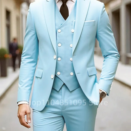 High Quality Men Wedding Suits Fashion Male Business Social Dance Party Dress Peak Lapel Blazers Pants with Vest for Party Prom