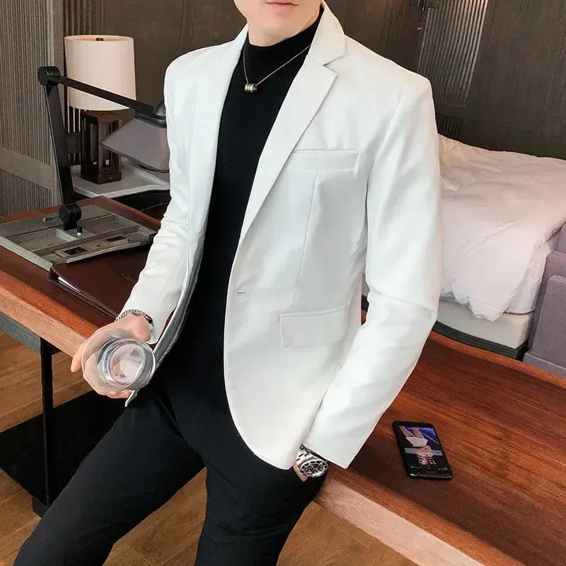 Thin Leather Man Suits and Blazers Simple Breasted Clothing Handsome Classic Menswear High Quality Coats Casual Jacket for Men