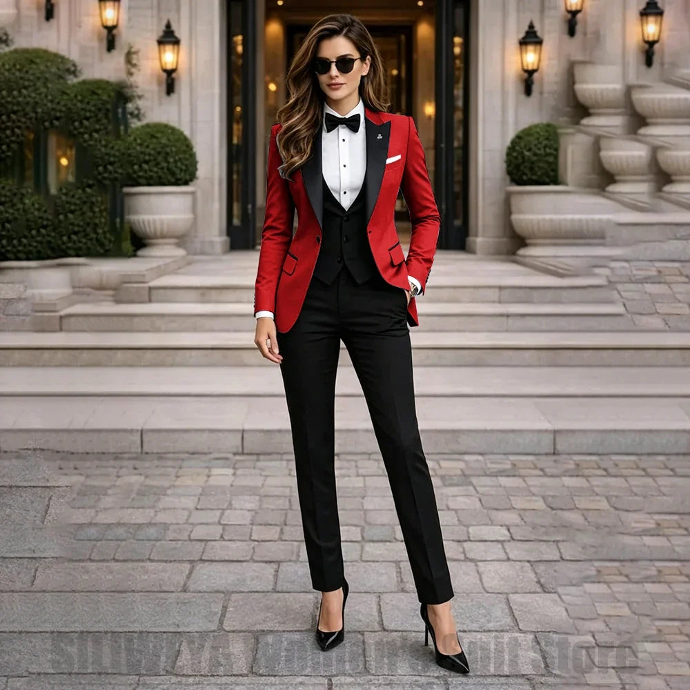 Chic Women Suits 3 Piece Elegant Peak Lapel One Button Tuxedo Slim Fashion Formal Prom Party Wedding Business Casual Outfit