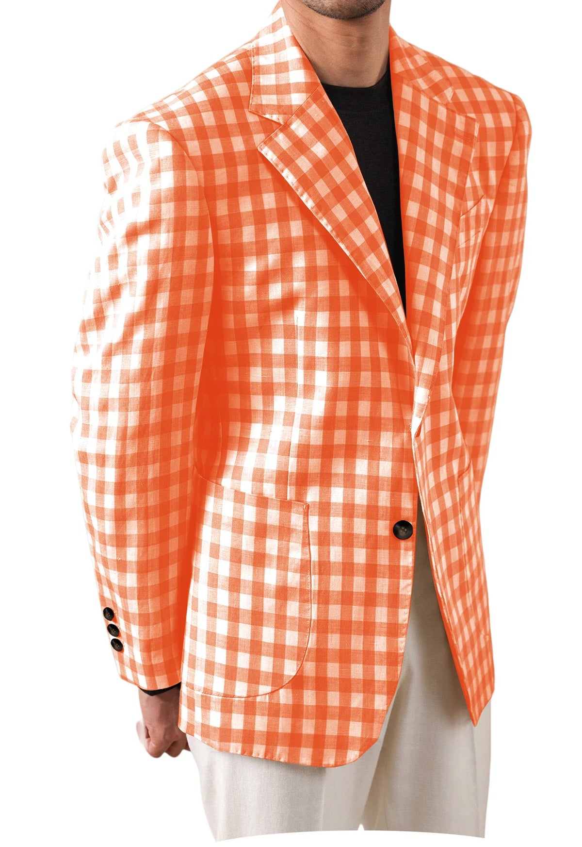 Men's Checkered Cotton Blazer Notched Lapel Single-Breasted Casual Business Summer Sport Coat with Patch Pockets