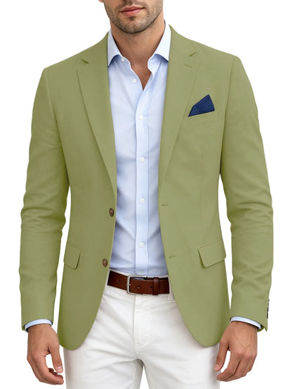 Men's Linen Blend Blazer Notched Lapel Two Button Breathable Suit Jacket For Business Casual Wedding Daily Wear