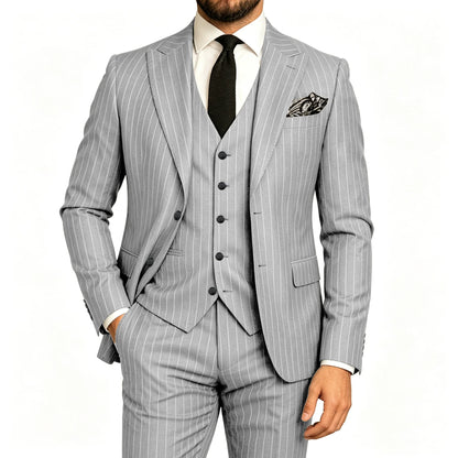 Men's Striped 3-Piece Suit – Slim Fit Blazer, Vest & Pants for Formal & Wedding Wear