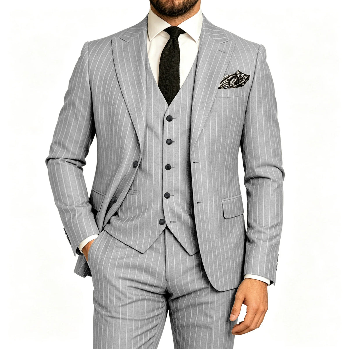 Men's Striped 3-Piece Suit – Slim Fit Blazer, Vest & Pants for Formal & Wedding Wear