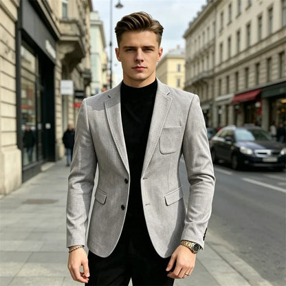 Mens Blazer Linen Blend Notched Lapel 1 Button Slim Fit Stitched Edge Patch Pockets Business Casual Daily Soft Breathable Jacket