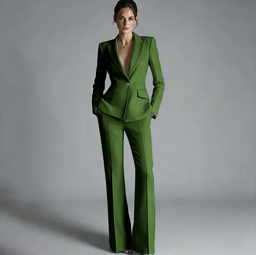 Elegant Women's One-Button Jacket+Pants Suit Set Classic Pink Peaked Lapel 2 Piece Formal Business Wedding Guest Outfit
