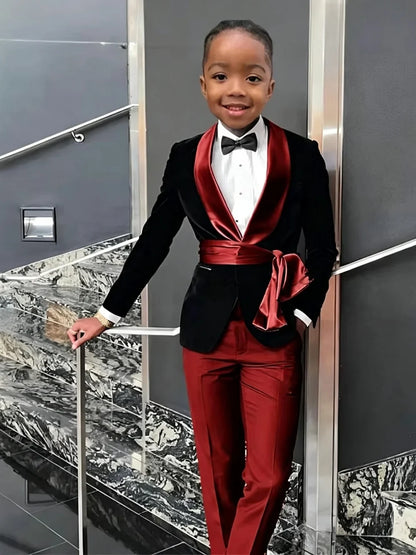 New Boys Velvet Suit Set 2 Pieces Formal Party Wear Fashionable Handsome Kids Regular Fit Tuxedo Wedding Guest Outfit