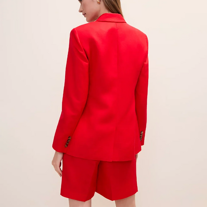 Bold Women Red Double Breasted Suit Elegant Notched Lapel Blazer Shorts 2‑Piece Set Office Business Party Female Outerwears