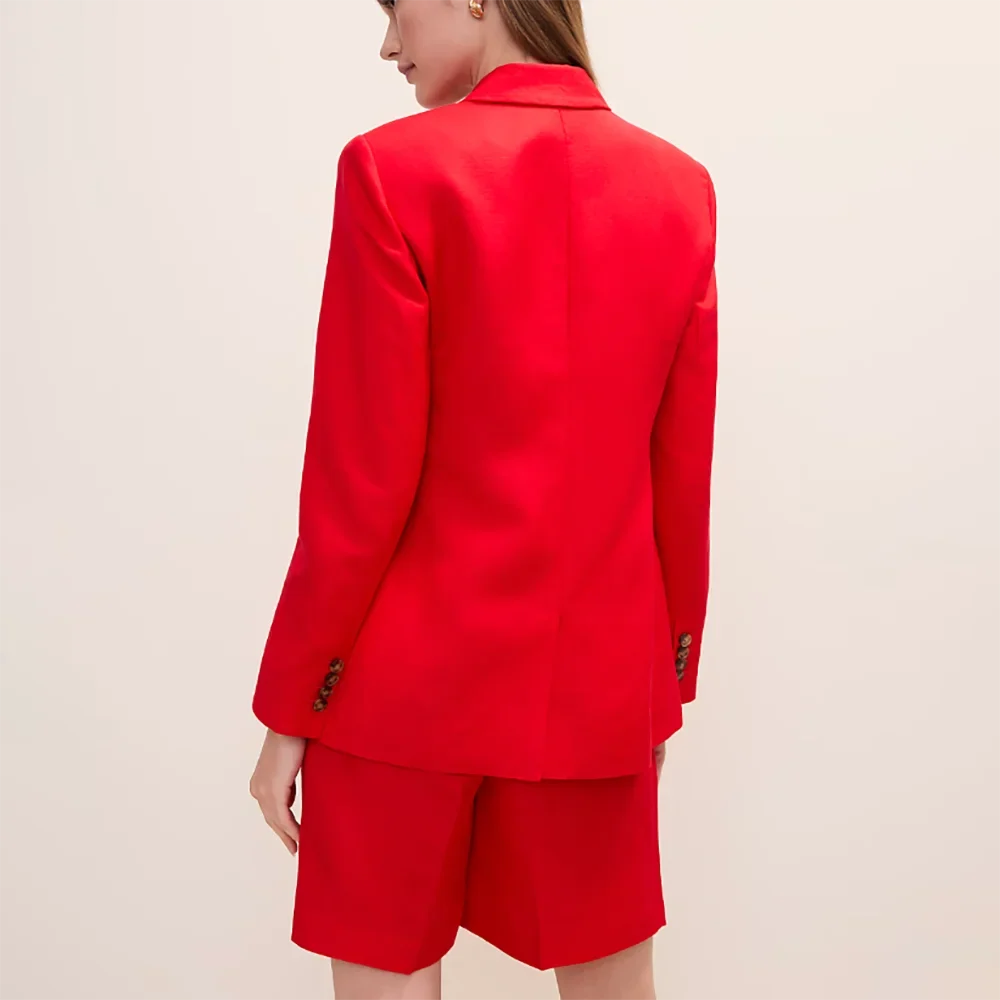 Bold Women Red Double Breasted Suit Elegant Notched Lapel Blazer Shorts 2‑Piece Set Office Business Party Female Outerwears