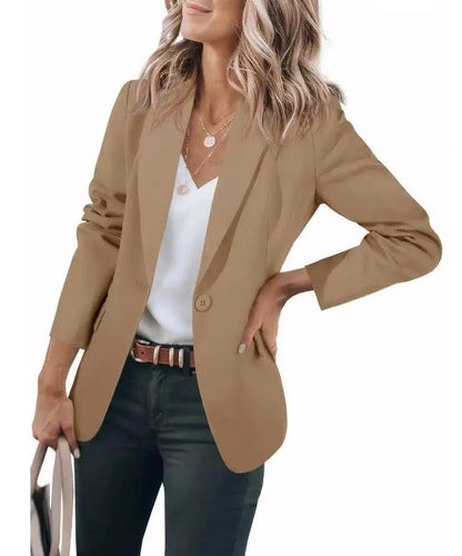 Fall 2024 Women's Casual Long Sleeve Button-Up Collar Pocket Single-Breasted Office West Suit Polyester Blend Fashion Style