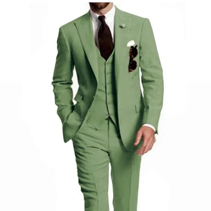 Men's Slim Fit Peak Lapel Wedding Suits 3-Piece Fashion Solid Formal Business Wear Blazer Vest Pants Groom Tuxedo Costume Homme