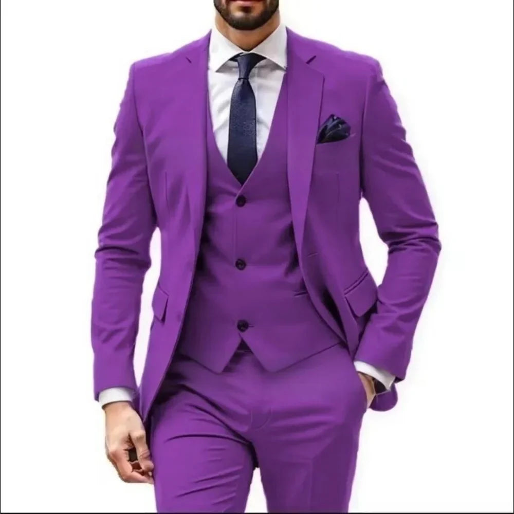 Men's 3-Piece Suit Single Breasted Notch Lapel Jacket Vest Pant Set for Weddings and Business