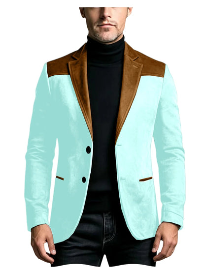 Men Suede Patchwork Lapel Blazer Slim Fit Color Block Suit Jacket Business Streetwear Outerwear For Party Daily Evening Outfits