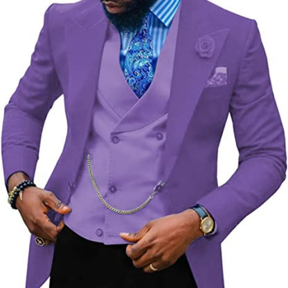 Men Suits Slim Fit Lapel Casual 3 Pieces Business Groomsmen Tuxedos Grey Green Champagne for Formal Wedding(Blazer+Pants+Vest)
