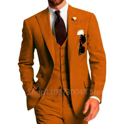 Elegant Gray Men Wedding Party Three Pieces Set Large Size Male Blazer Vest Pant and Vest Fashion Slim Fit Suit