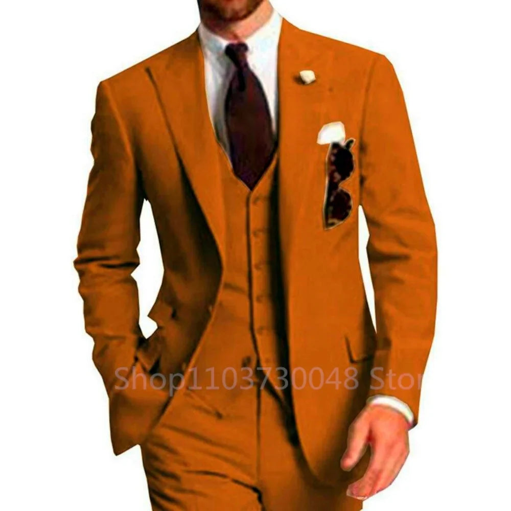 Elegant Gray Men Wedding Party Three Pieces Set Large Size Male Blazer Vest Pant and Vest Fashion Slim Fit Suit