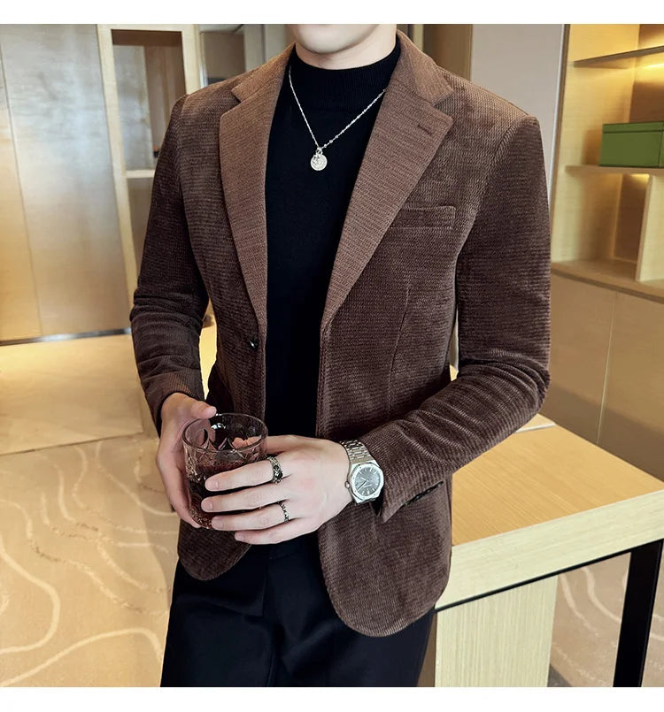 2025 Autumn Winter Velvet Suit Jacket Men Casual Business Blazers Wedding Groom Social Banquet Party Formal Blazer Men Clothing