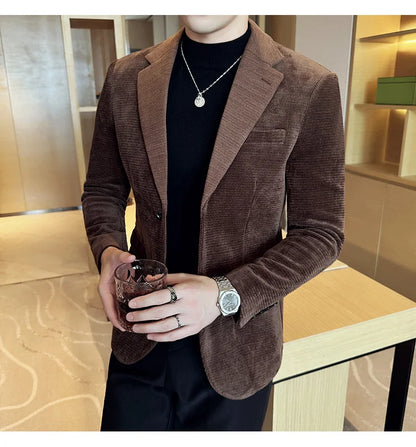 2025 Autumn Winter Velvet Suit Jacket Men Casual Business Blazers Wedding Groom Social Banquet Party Formal Blazer Men Clothing