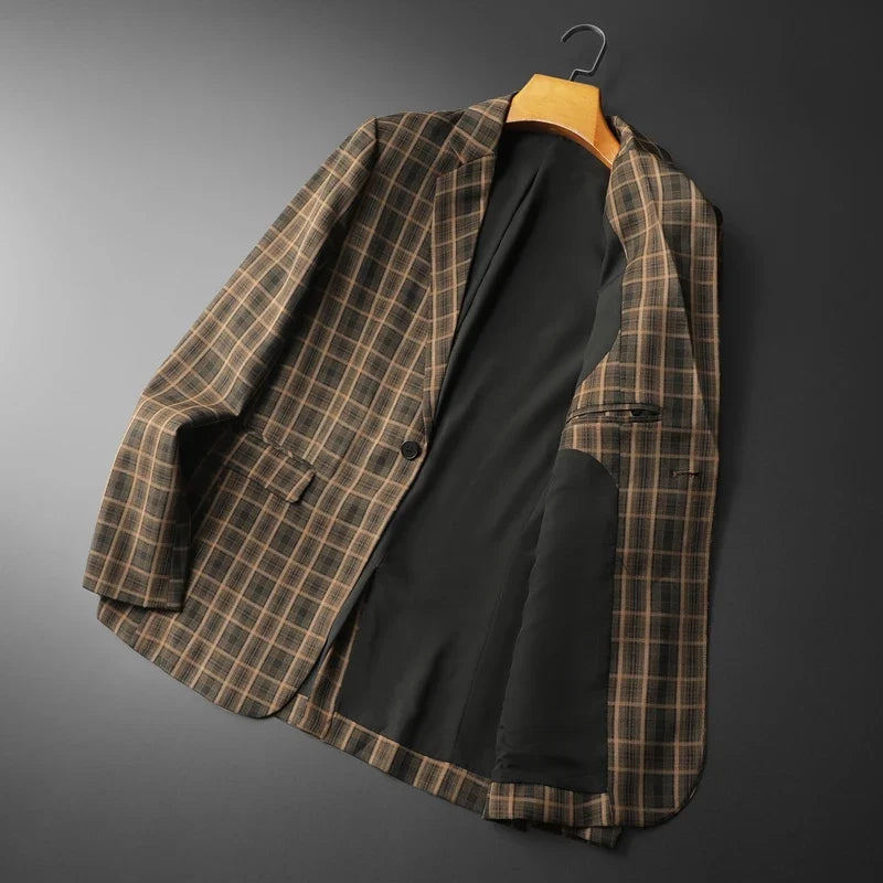 2025 Spring Classic Checkered Suit Jacket Men High End Business Casual Blazers Streetwear Social Wedding Groom Dress Blazer