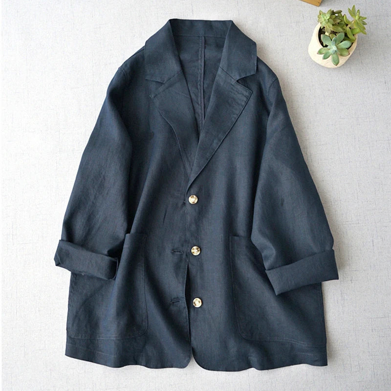 Loose Women's Short Suit Jacket Korean Japanese Style Cotton Linen Open Cardigan Top Casual Comfortable Fashionable