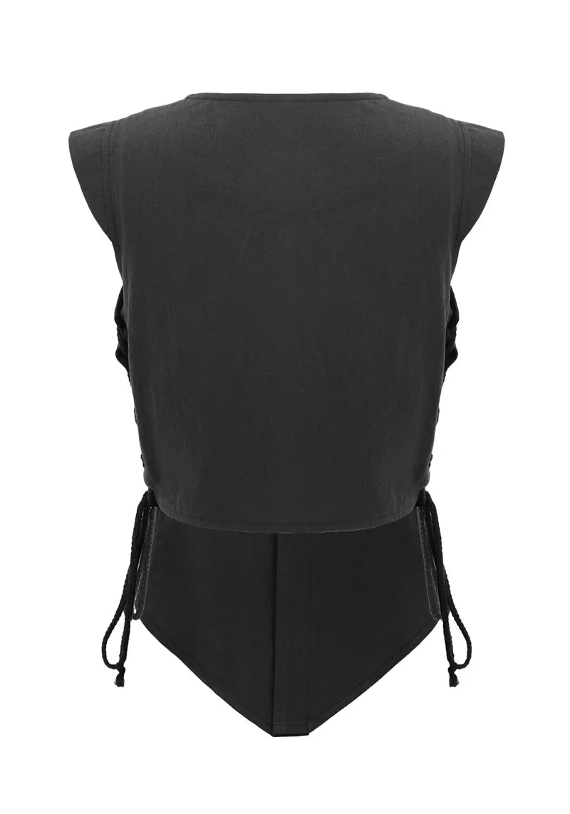 Women Pirate Vest Medieval Costumes Adult Halloween Renaissance Vest Black Bard Vest Top Bodice