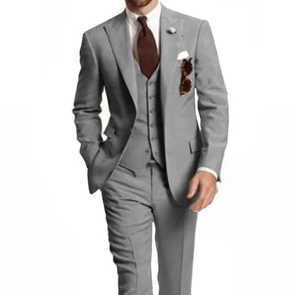 Men's Slim Fit Peak Lapel Wedding Suits 3-Piece Fashion Solid Formal Business Wear Blazer Vest Pants Groom Tuxedo Costume Homme