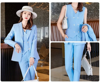 Spring/Autumn New Style Professional Beauty Salon Manager Workwear Women's 3 Piece Long Pants Suit Elegant High End Uniform