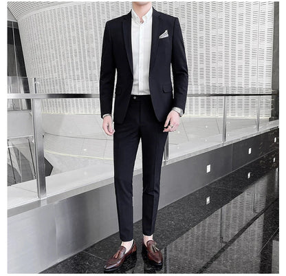 Men's Slim Fit Solid Color Two-Piece Suit Set for Wedding & Formal Occasions