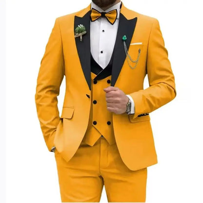 Slim Fit Peaked Lapel Formal Men Suits Solid Business Wedding Tuxedo Fashion Groom Outfit with Blazer Vest Pants for Prom Dinner