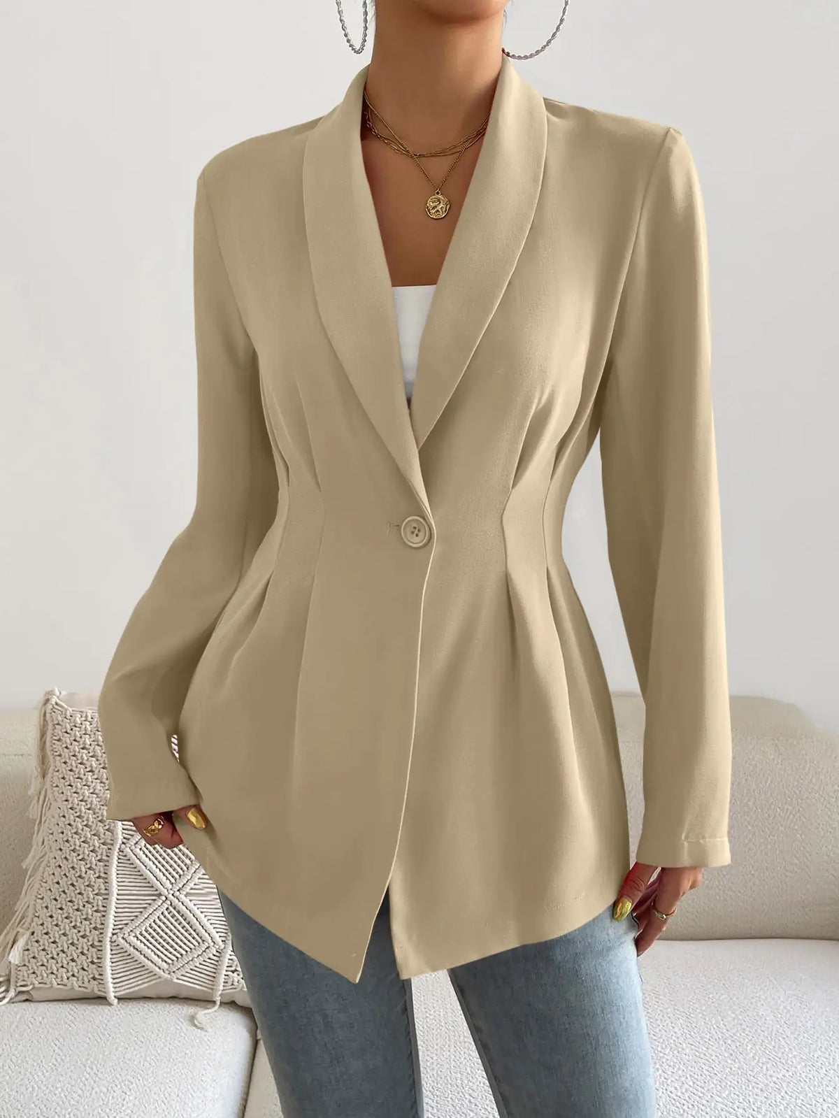 Womens Solid Color Classic Blazer Long Sleeve Single Button Slim Fit Office Work Jacket Autumn Spring Formal Outerwear