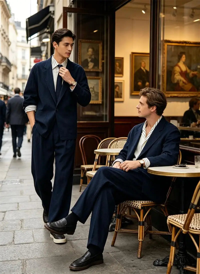 Men's Linen Blazer Suit Set Lightweight Breathable Casual Jacket Business Vacation Party Wedding Spring Summer Autumn Daily Wear